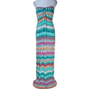 Kenneth Cole Reaction Strapless Maxi Dress Women's XL Ikat Boho Colorful Beach - Picture 1 of 9