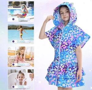 Niñas Natación Cubrir Niños Traje de Baño Encubrimiento Terry Cremallera Playa Traje de Baño Envolturas - Imagen 1 de 6