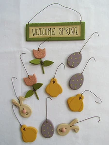 Small Easter Welcome Spring Ornaments Bunny Chick Egg Tulip 10 pc RO-233 NEW - Picture 1 of 5
