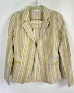 CABI #308 Womens Off White Green Striped Button Fitted Skirt Suit Size 8, 2 - Picture 1 of 12