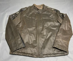 Black Rivet Jacket Mens Medium Bomber Faux Leather Zip Pockets Striped Pealing - Picture 1 of 13