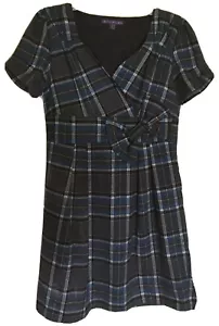 Vestido para mujer Nicola mediano 8 mangas cortas a cuadros azul gris arco cuello en V - Imagen 1 de 6