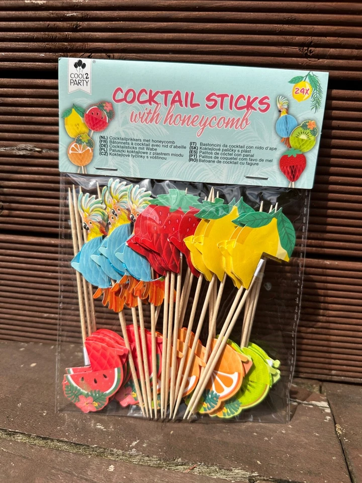 Cocktailspieße / Fruchtspieße - Holz - 3D / Wabendeko -  24er Set Tropisch - Bild 1 von 1