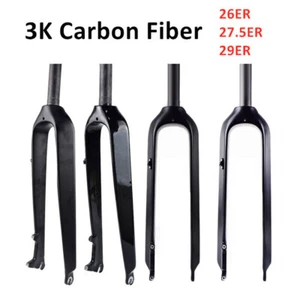 3K Carbon Fiber Rigid Fork Mountain Bike 29/27.5/26 Bicycle Front Straight Forks - Picture 1 of 13