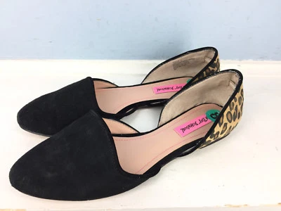 BETSEY JOHNSON 8 D'Orsay Pisos Cuero Negro Estampado Animal LINDA Carrera Informal  Foto 1 de 4