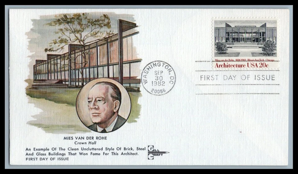US FDC # 2020 20c American Architecture Gill   1982, 9p5355 - Image 1 of 1