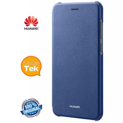Custodia Cover Flip a Libro Huawei P8 Lite 2017 Originale Blu Blue - Immagine 1 di 4