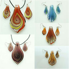 TEARDROP GLASS MULTICOLOUR NECKLACE & EARRINGS SET WITH RUBBER CORD