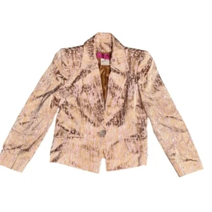 Women’s CHRISTIAN LACROIX 1990s 1 button gold & pink abstract blazer USA size 6 - Picture 1 of 8
