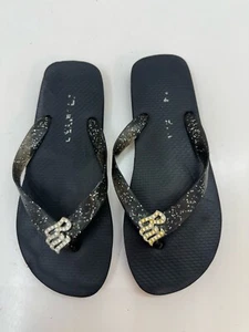 Roca Wear Womens Flip Flops Size 6 Joice Black SparkleY2K Logo Gem Thong - Picture 1 of 8