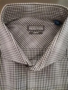 CAMICIA di design 42 slim fit Kenneth Cole reazione grigia a quadri nuova 16,5 - Foto 1 di 7