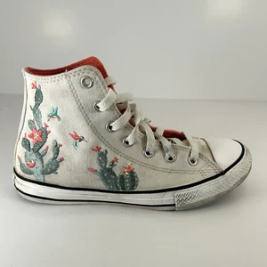 Converse All Stars Youth Sz 3 Chuck Taylor White Embroidered Cactus Hummingbird - Picture 1 of 10