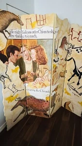 Vintage Folding Screen Wood Hand Painted  Room Divider 4 Panel 72 In - Picture 1 of 5
