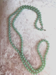 Sarah Coventry grüne Acryl Perlen Halskette Salbei Faux Jade 32" Frühling Mama - Bild 1 von 8