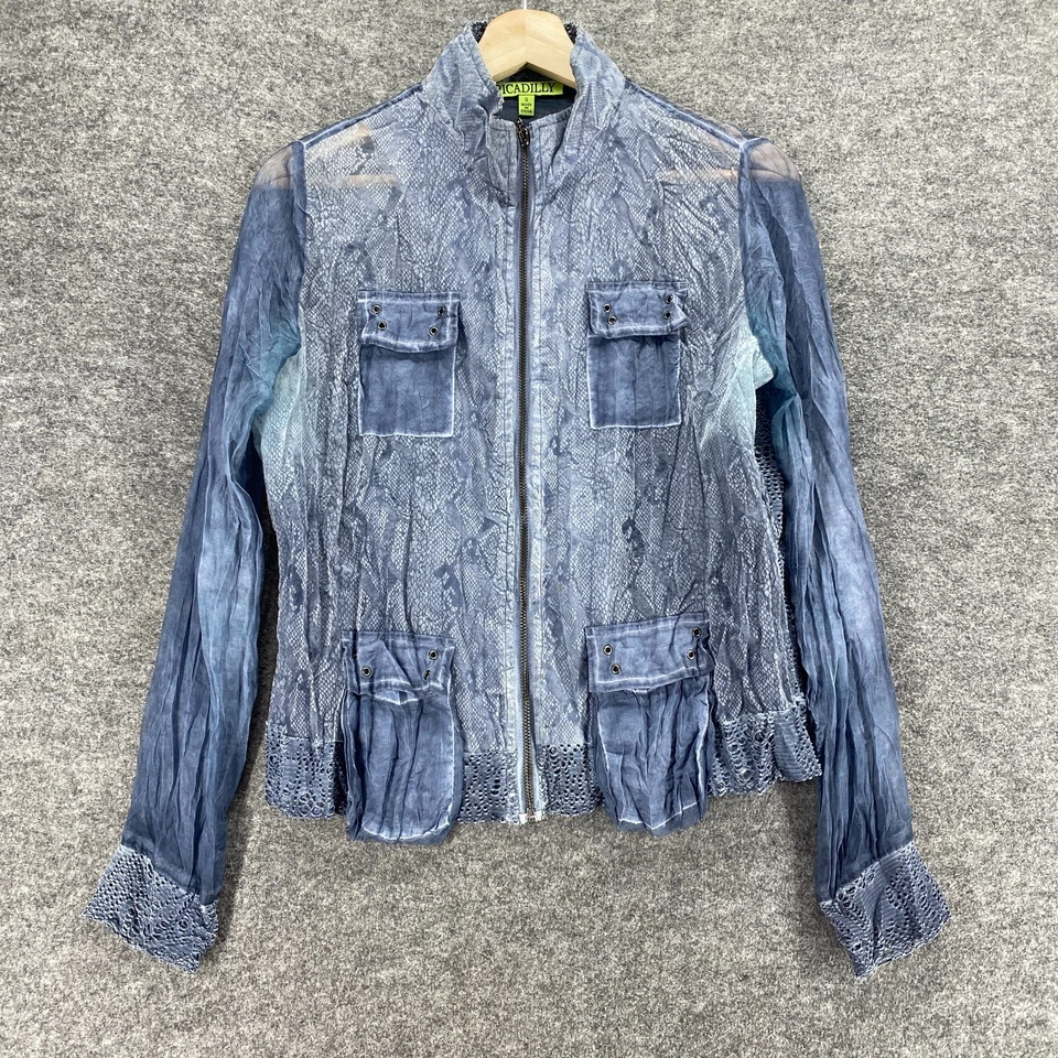 Chaqueta Picadilly Mujer S Pequeña Azul Cremallera Completa Cuello Alto Manga Larga Bolsillos Foto 1 de 4