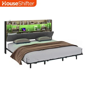86"x78" King Size Floating Bed Frame Upholstered w/ Headboard Storage LED Lights - Picture 1 of 11