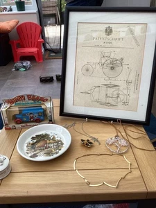 Vintage JobLot Of Curios, inc Benz & Co framed car design, trinket box etc #Z40 - Picture 1 of 6