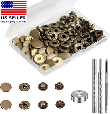 24 Sets Heavy Duty Leather Snap Fasteners Kit,  15Mm Metal Snap Buttons Press St - Image 1 of 4