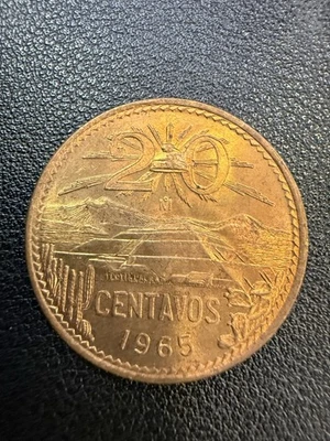 Moneda de 20 centavos de latón México 1965 #F7346 Foto 1 de 2