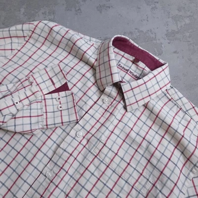 Samuel Windsor Country Shirt Men's Large Red White Cotton Check Cutaway - Image 1 of 4