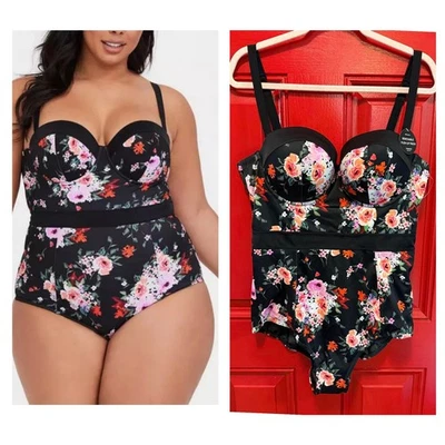 Torrid 1 (1X 14/16) 海贼王修身固定钢圈衬垫花卉聚拢泳装 — 第 1/3 张图片