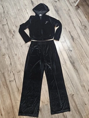 Pink Victoria’s Secret Black Velour Silver Sequin Velvet Tracksuit Vintage Large - Image 1 of 4