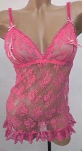 Y2K Vintage Victoria's Secret Slip Dress SMALL Pink Lace Sheer Nipple Slit Sexy - Picture 1 of 5