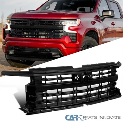 Front Upper Grille Fits 2019-2025 Chevy Silverado 1500 Glossy Black Hood Grill Foto 1 de 4