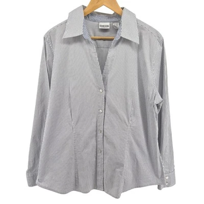 Camisa con botones a rayas CHICOS para mujer talla 3 (XL) ropa de carrera oficina sirena trabajo Foto 1 de 4