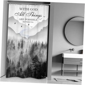 Bible Verse Quotes Shower Curtain for Bathroom Decor 36Wx72H Misty Forest - Picture 1 of 8