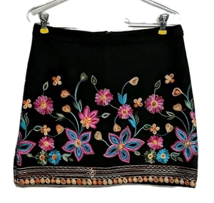 HAYDEN Los Angeles Mini Skirt Women Medium Embroidered Flowers Black Bright M - Picture 1 of 8