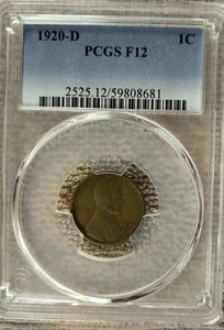 1920-D Lincoln Wheat Penny One Cent PCGS F12 - Picture 1 of 1