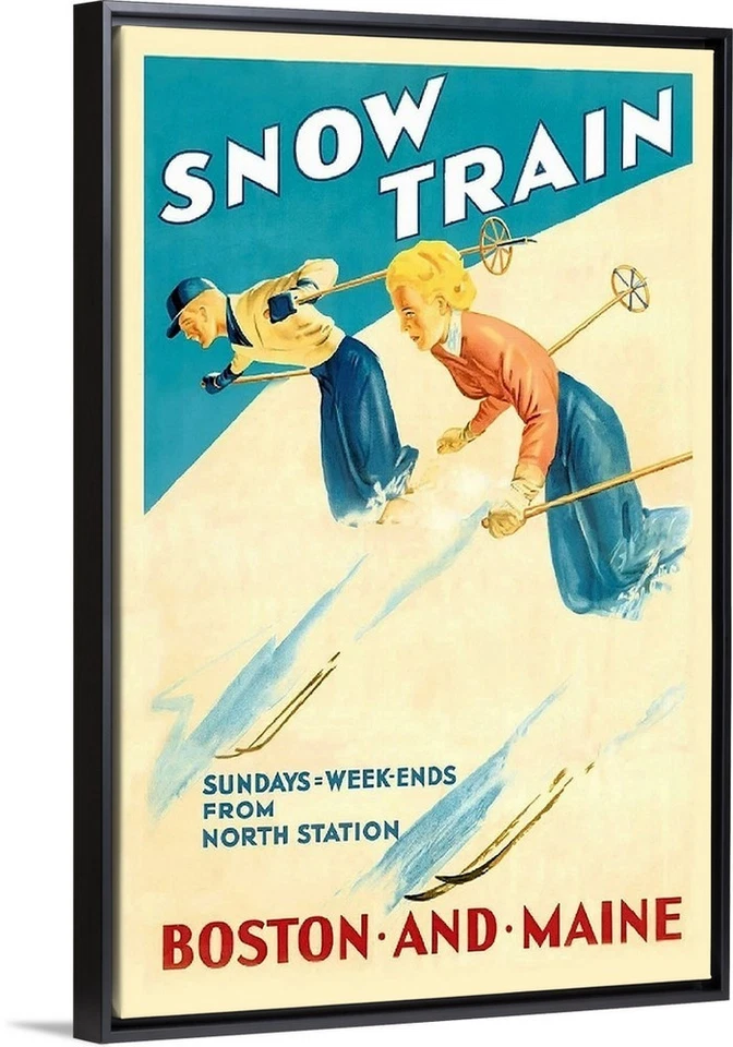 Póster de viaje Ski Maine By Train años 30 lienzo, impresión o enmarcado arte esquí póster Foto 1 de 4