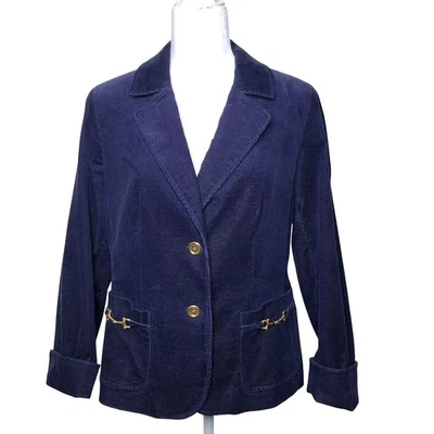 Blazer Talbots Azul Marino Pana Dorado Bolsillos Horsebit Mujer Talla 12 Foto 1 de 4