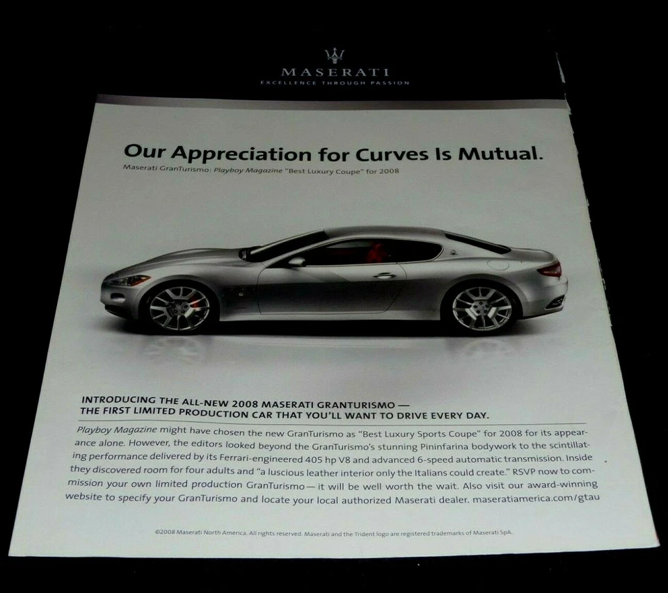 MASERATI 2008 GRANTURISMO  SPORTS CAR ADVERTISEMENT OUR APPRECIATION - Image 1 of 1