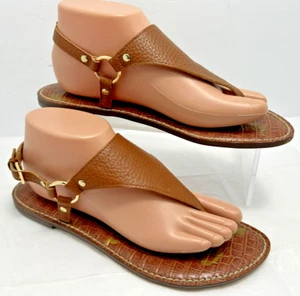 Sam Edelman Womens Sandal Size 9 "Greta" Brown Leather Thong Slingback Flat #B - Picture 1 of 9