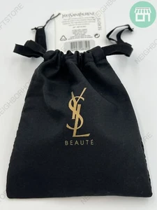 YVES SAINT LAURENT Beauty Pouch Drawstring BAG (Empty) 5"x6" Black Gold Logo NEW - Picture 1 of 3