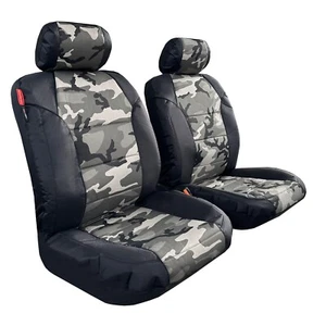 For Mitsubishi Outlander Car Front Seat Covers Black Grey Camo Canvas 2PCS - Picture 1 of 7