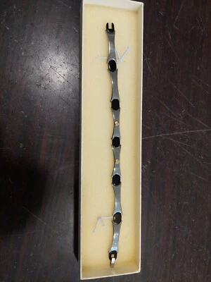 Bracciale da Uomo in Acciaio Inox con Cerchi Ovali Neri Argento Braccialetto - Immagine 1 di 2