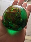 2' GLASS RED YELLOW WHITE FIREWORKS Hand-Blown Green Glow Paperweight Unmark
