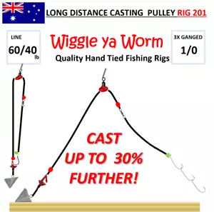 60lb/40lb mono Long Cast Beach Pulley Rig, 3x 1/0 ganged hooks (Rig 201) - Picture 1 of 11