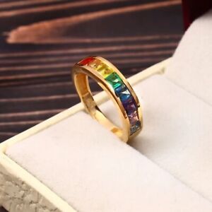 Rainbow Sapphire Ring, 14k Gold Plated Multi Colored Sapphire Stone