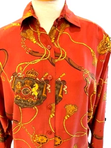 LA for Ellen Tracy 100% Silk Hermes style rust gold brown blouse 2 -4 - Picture 1 of 7