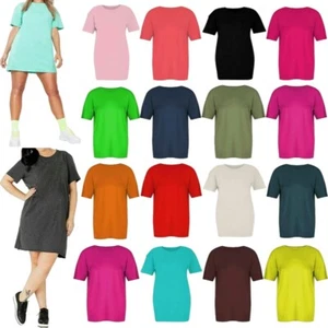 Womens Short Sleeve Oversized Baggy Tunic Top Round Neck Loose Fit T Shirt Tees - Picture 1 of 21