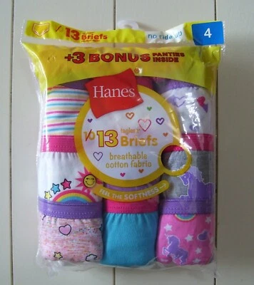 Girls Hanes 13 Pack Tagless Unicorn Heart Solid Stripe Briefs Underwear Sz 4 - Image 1 of 3