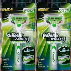 2 x Gillette MACH3 SENSITIVE Mens (1 REFILLABLE RAZOR + 1 SHAVING CARTRIDGE) - Picture 1 of 4