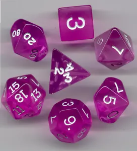NEW RPG Dice Set of 7 - Translucent Orchid D4 D6 D8 D10 D12 D20 D00-90 - Picture 1 of 1