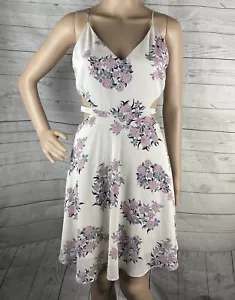 Sienna Sky Cutout Dress Small Pastel Pink Gray Floral Sexy Spaghetti Strap Cute - Picture 1 of 12