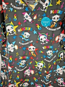 Dickies Scrub Top Music Playing Panda Bears Marching to a Different Tune L - Picture 1 of 9