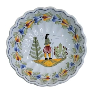 Henriot Quimper Bowl France Pottery Man Octagon Scalloped Bowl Faience 8" - Picture 1 of 5